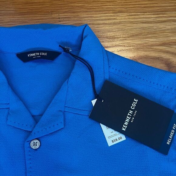 Kenneth Cole Mens Button-Up Shirt Short Sleeve Relaxed Fit Collared Blue Size M - Picture 3 of 12